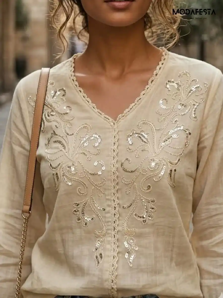 ModaFesta -elegant-beige-embroidered-a-line-top