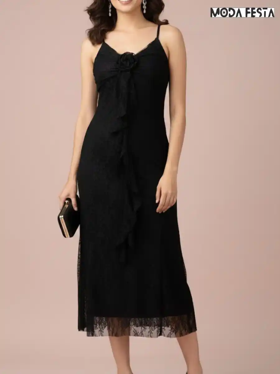 ModaFesta -elegant-black-lace-ruffle-dress