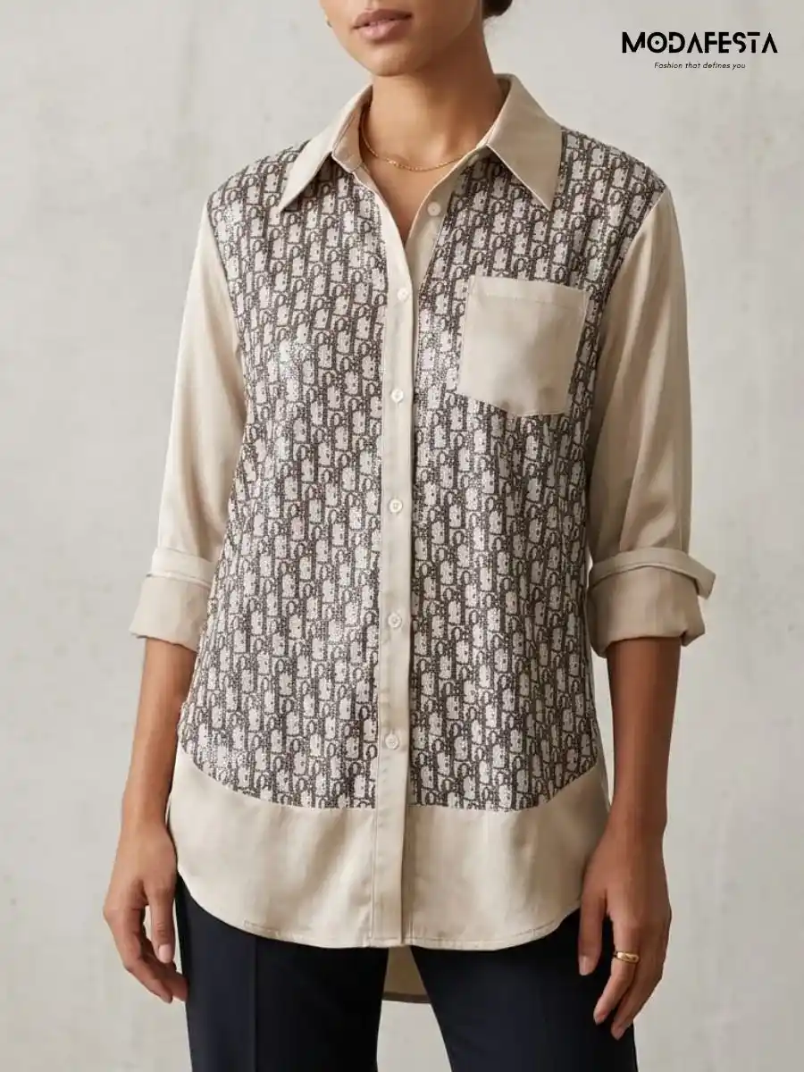 ModaFesta -trendy-dior-print-satin-shirt-beige