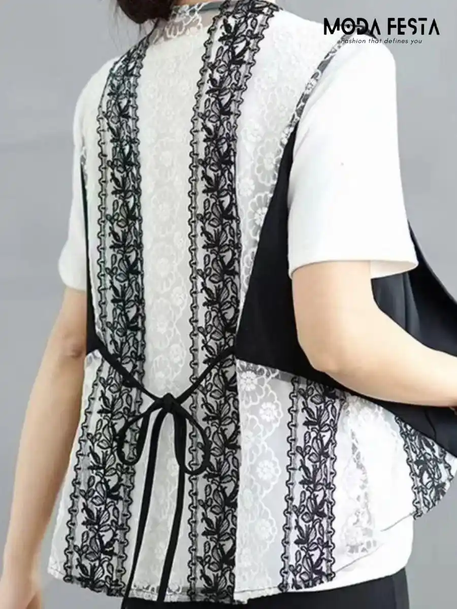 ModaFesta -elegant-lace-waistcoat-top-black