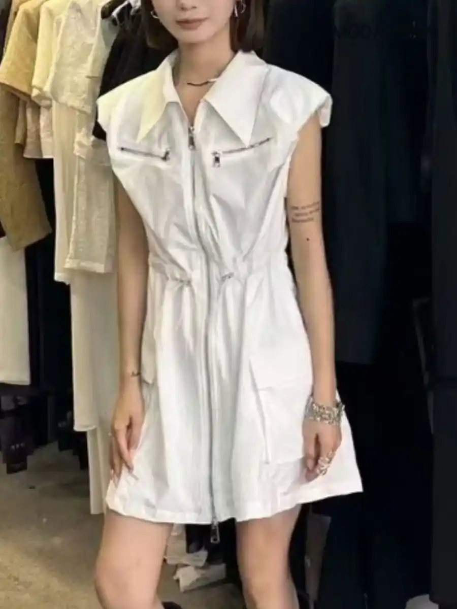 Casual White Short length Zipper Dress