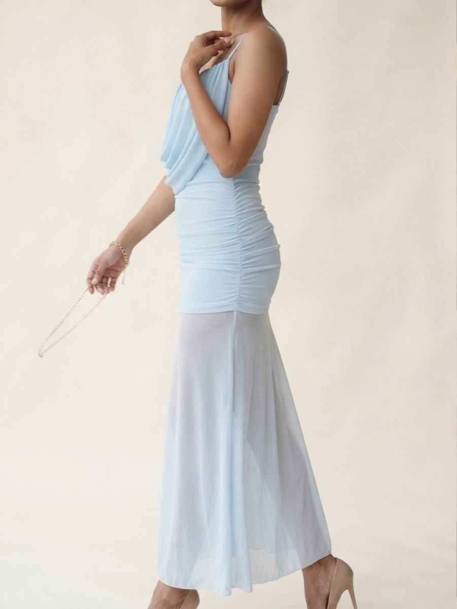 ModaFesta -pastel-blue-cowl-neck-ruched-mesh-overlay-maxi-dress