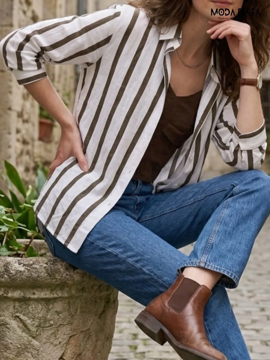 ModaFesta -two-piece-set-striped-button-down