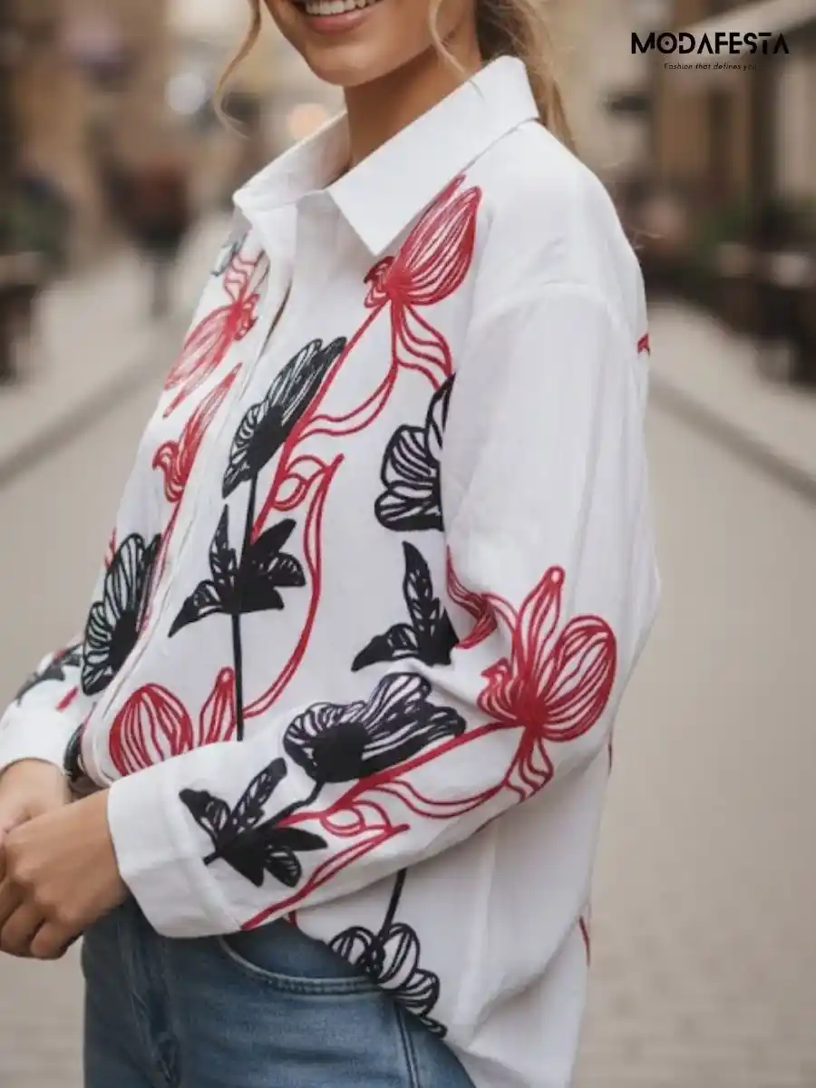 ModaFesta -elegant-floral-print-embroidered-shirt-white