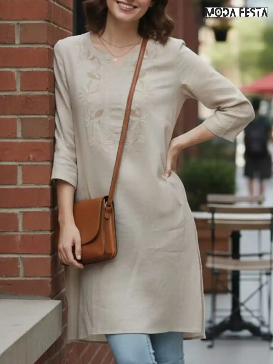 ModaFesta -elegant-v-neck-linen-top-beige