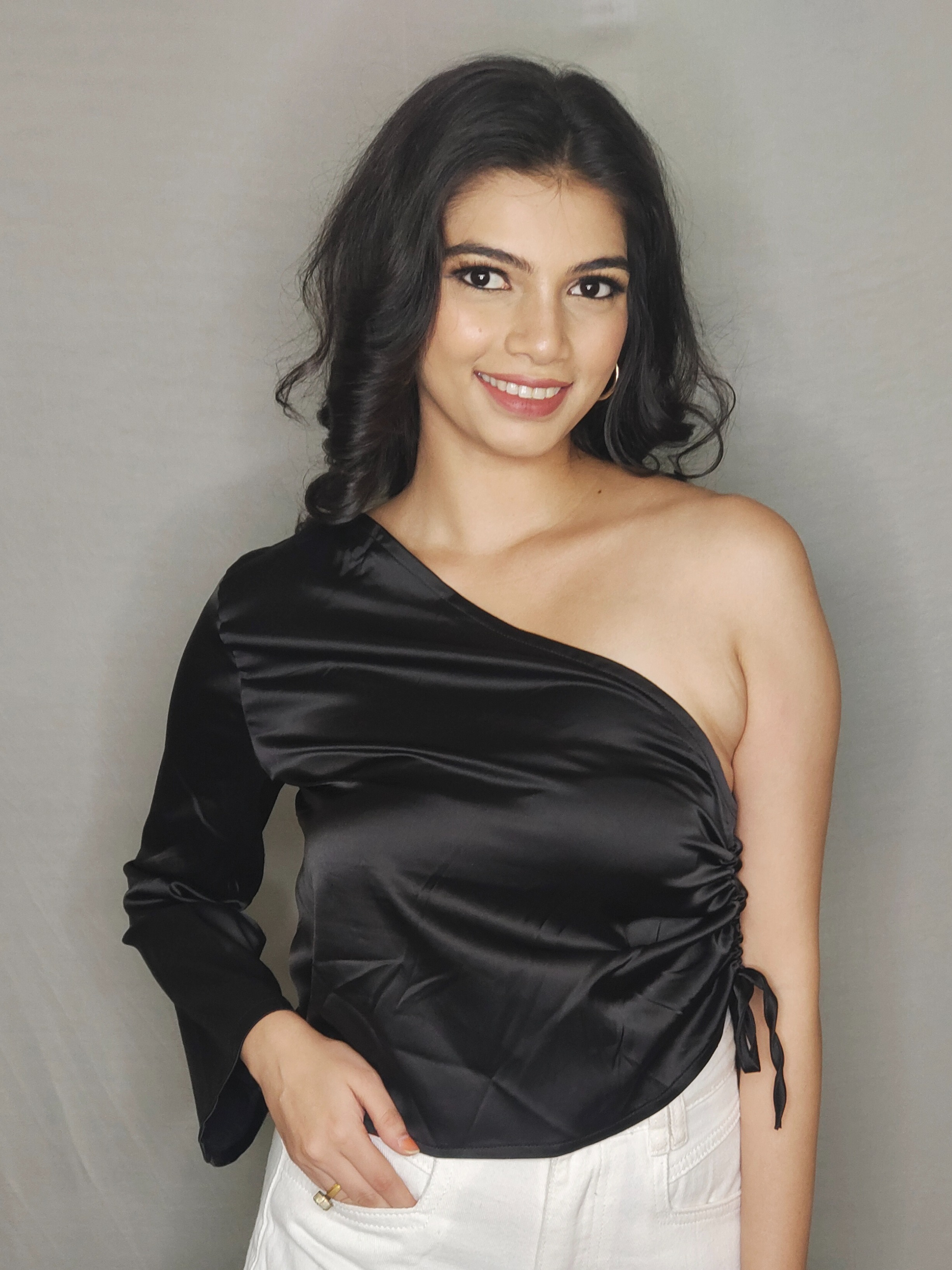 ModaFesta -one-shoulder-satin-top-black