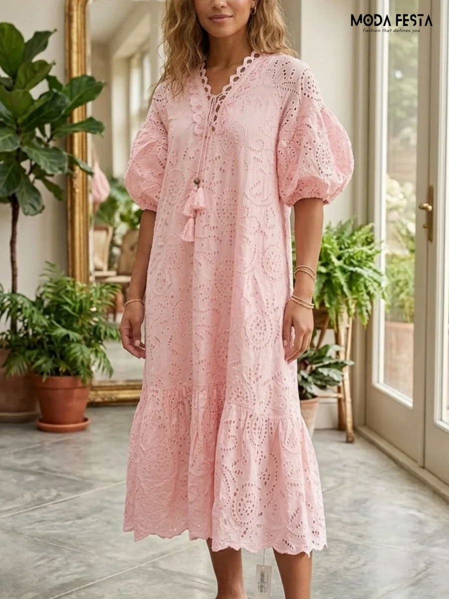Peach Scallop Eyelet DRESS