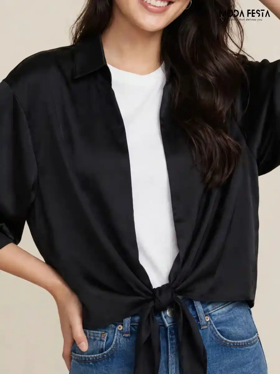 Solid Tie-Front Shirt