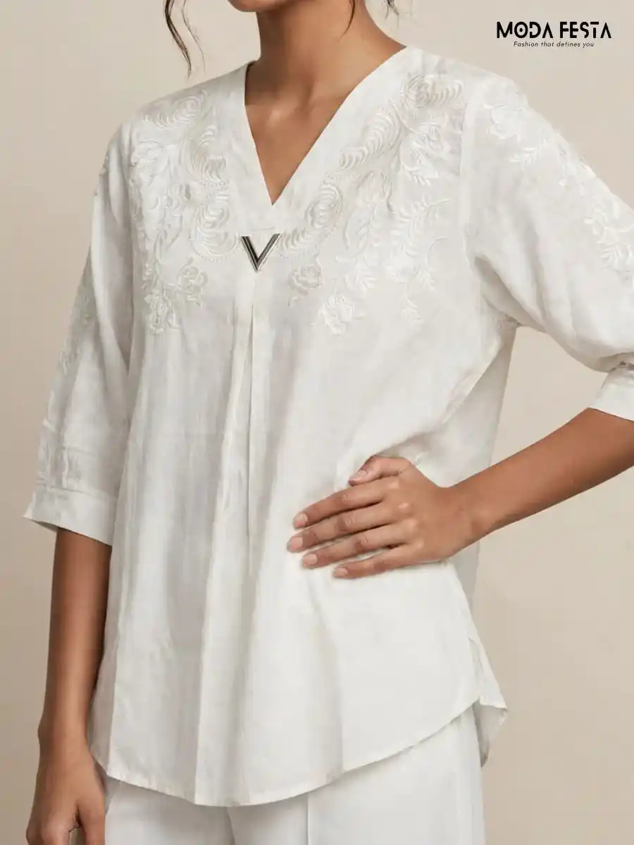 ModaFesta -white-embroidered-v-neck-top