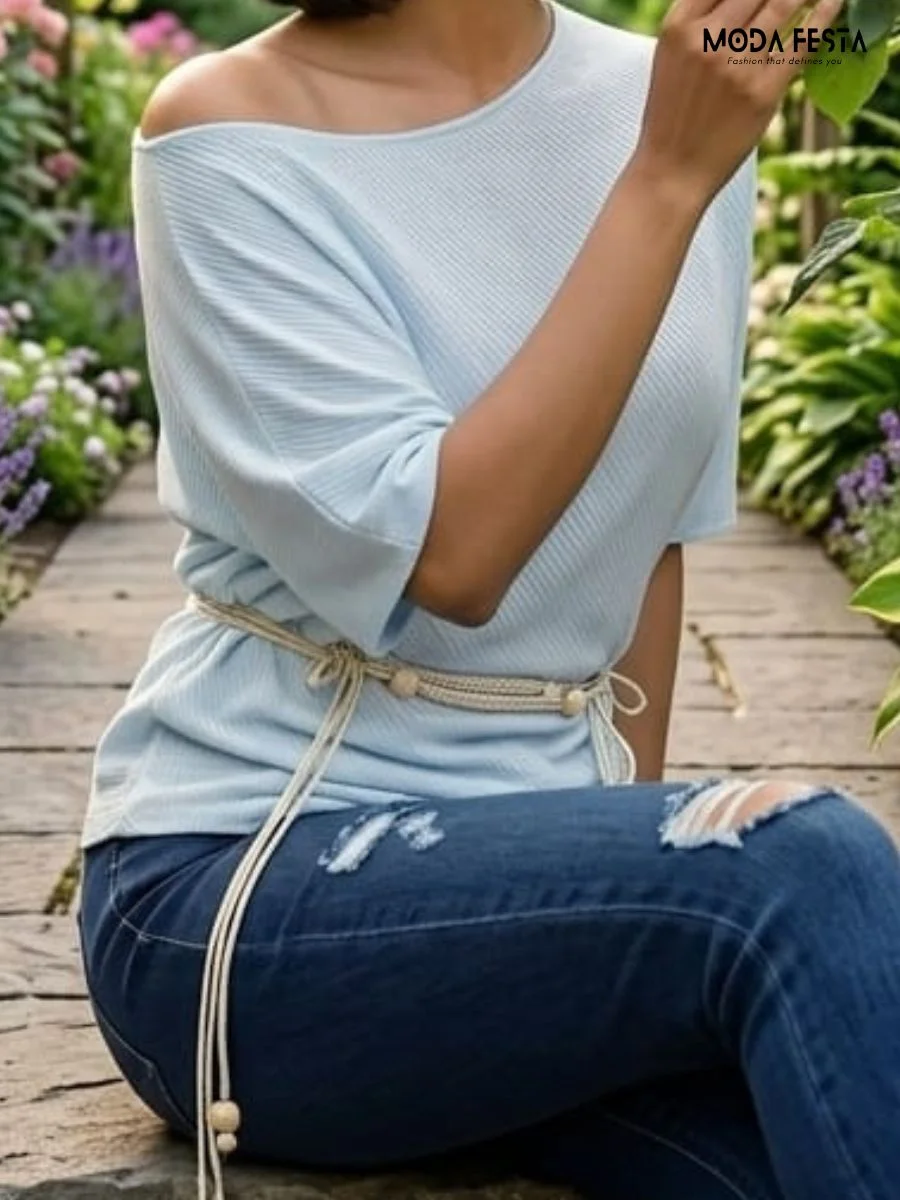 ModaFesta -off-shoulder-ribbed-knit-top-with-a-matching-waist-tie