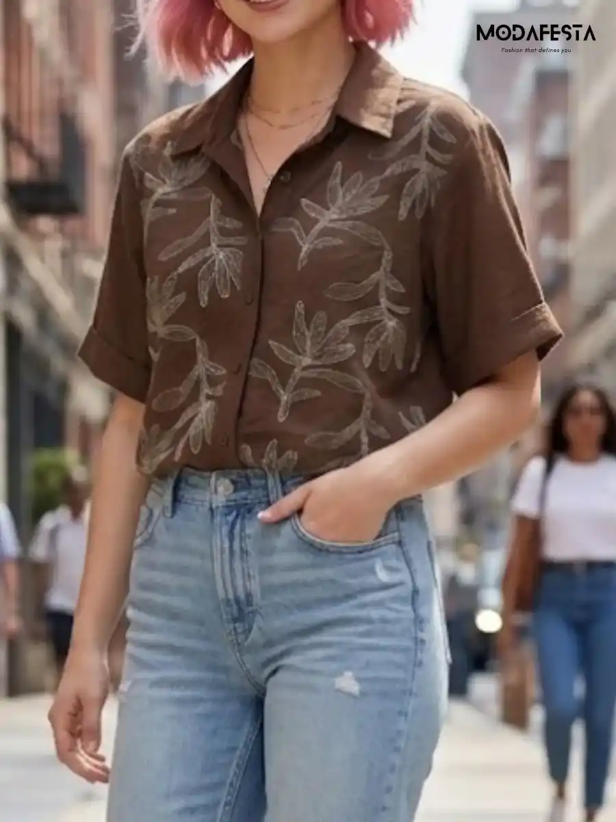ModaFesta -elegant-floral-embroidered-crop-top-brown-