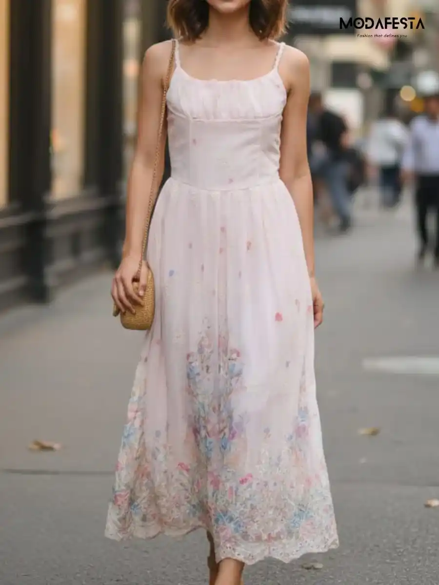 Elegant Floral Print Spegehti Dress