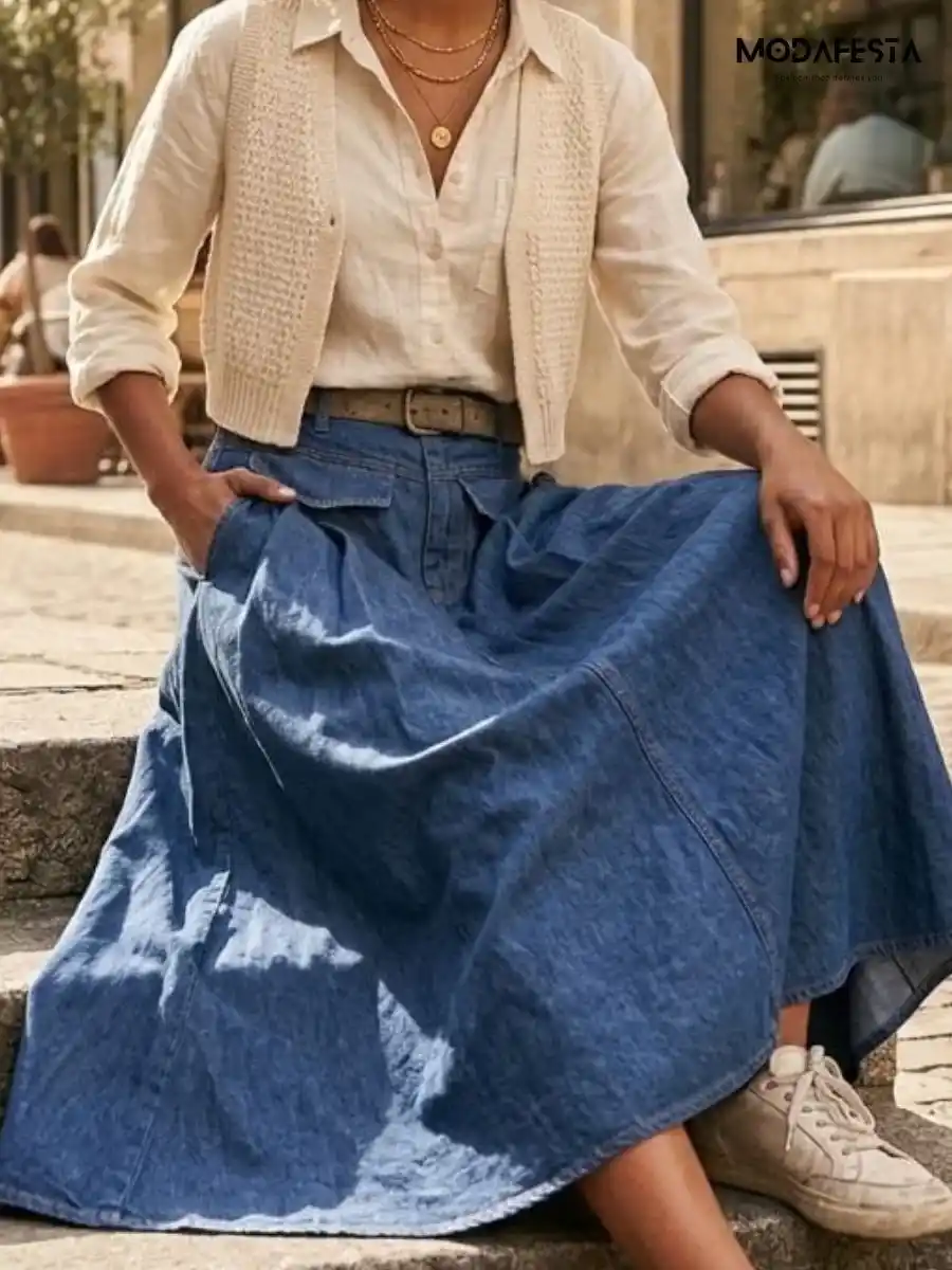 ModaFesta -elegant-poket-style-flair-skirt-navy-blue