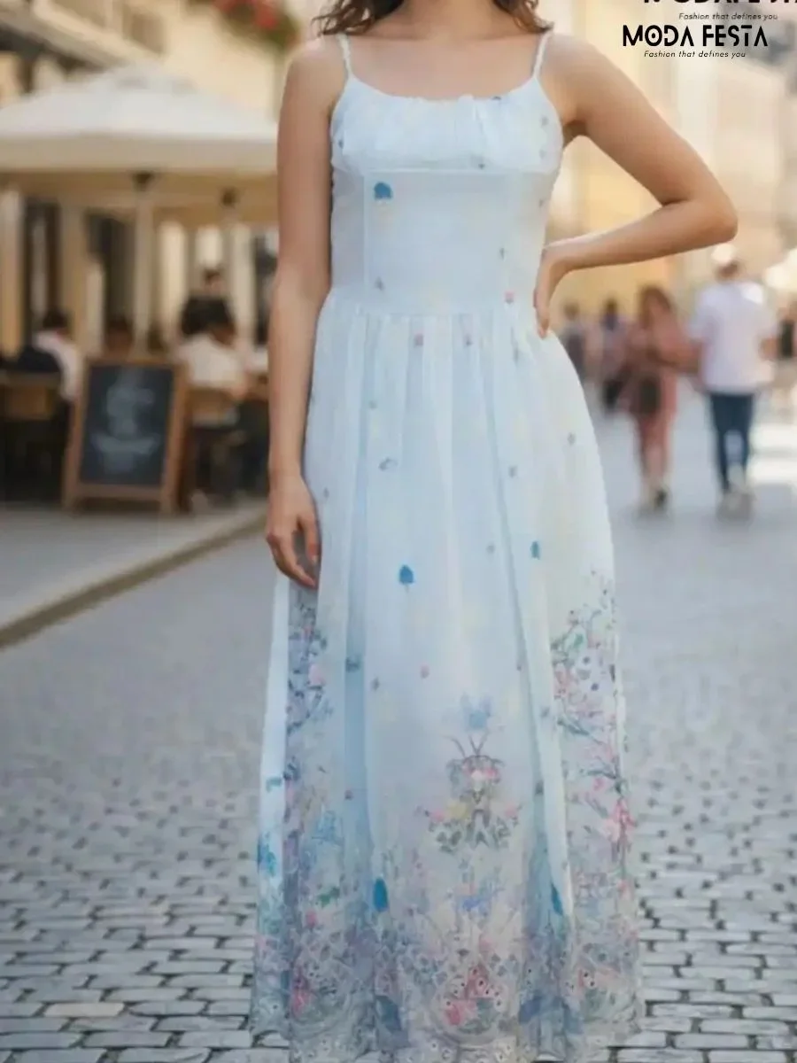 Elegant Floral Print Spegehti Dress