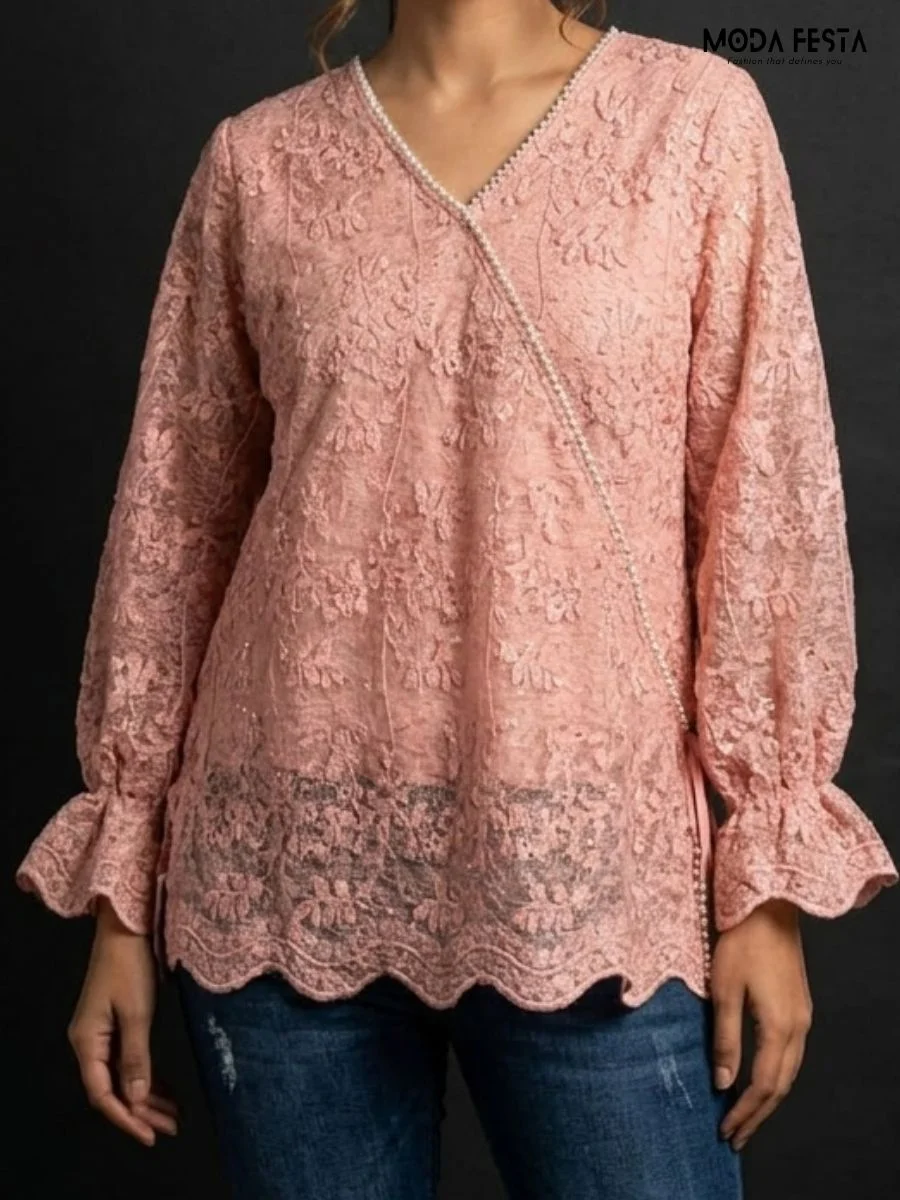 Pink Lace Wrap Top