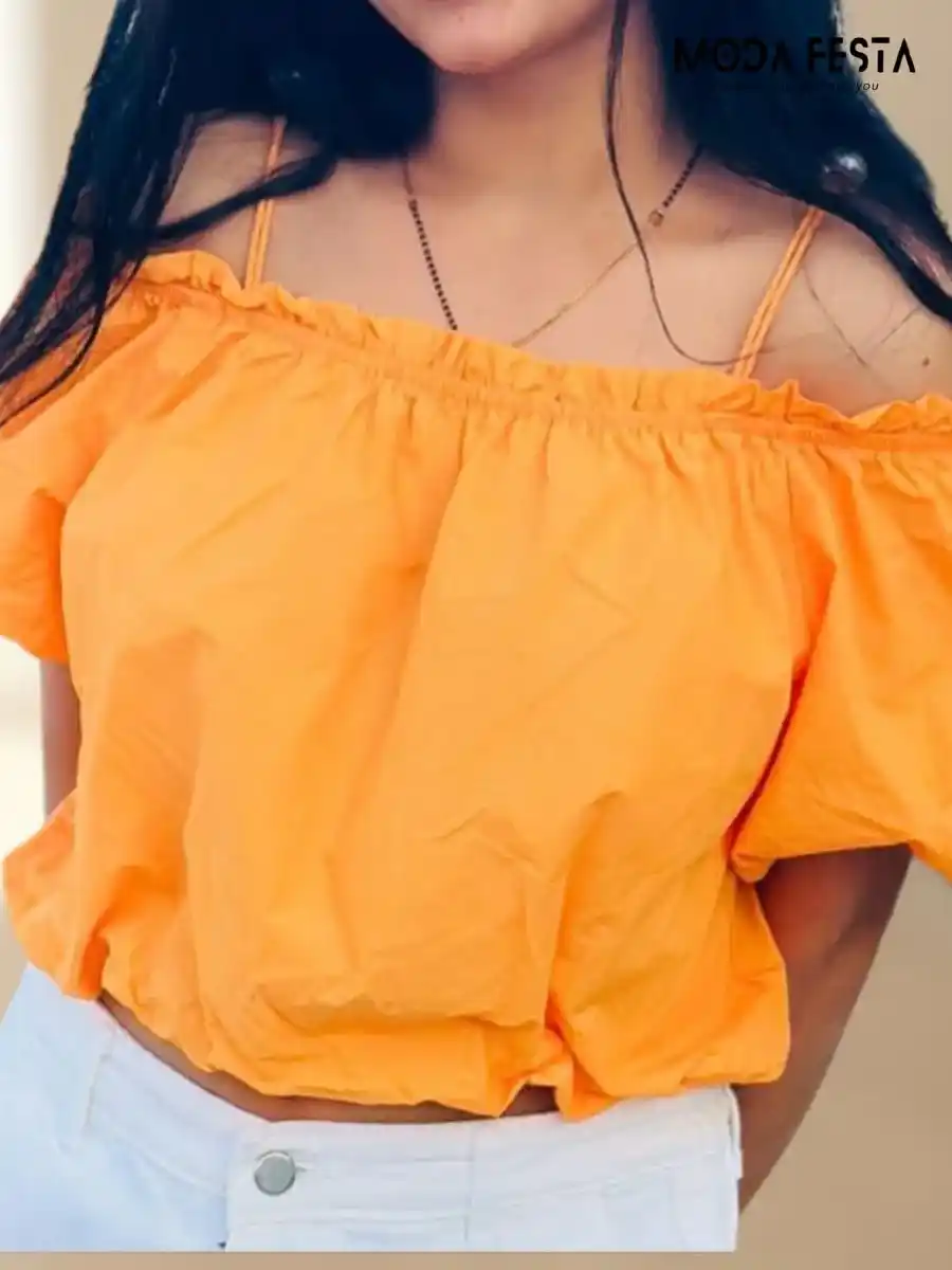 ModaFesta -elegant-off-shoulder-top-with-sleeve-orange