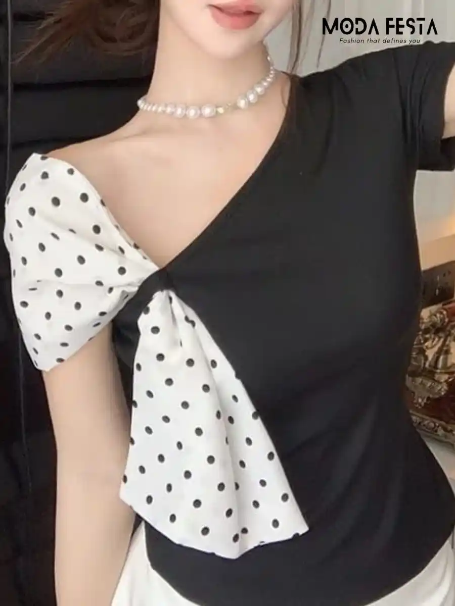 ModaFesta -stylish-polka-dot-crop-top-black