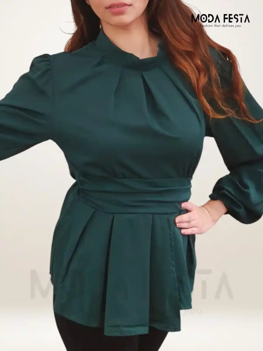 ModaFesta -green-high-neck-peplum-top