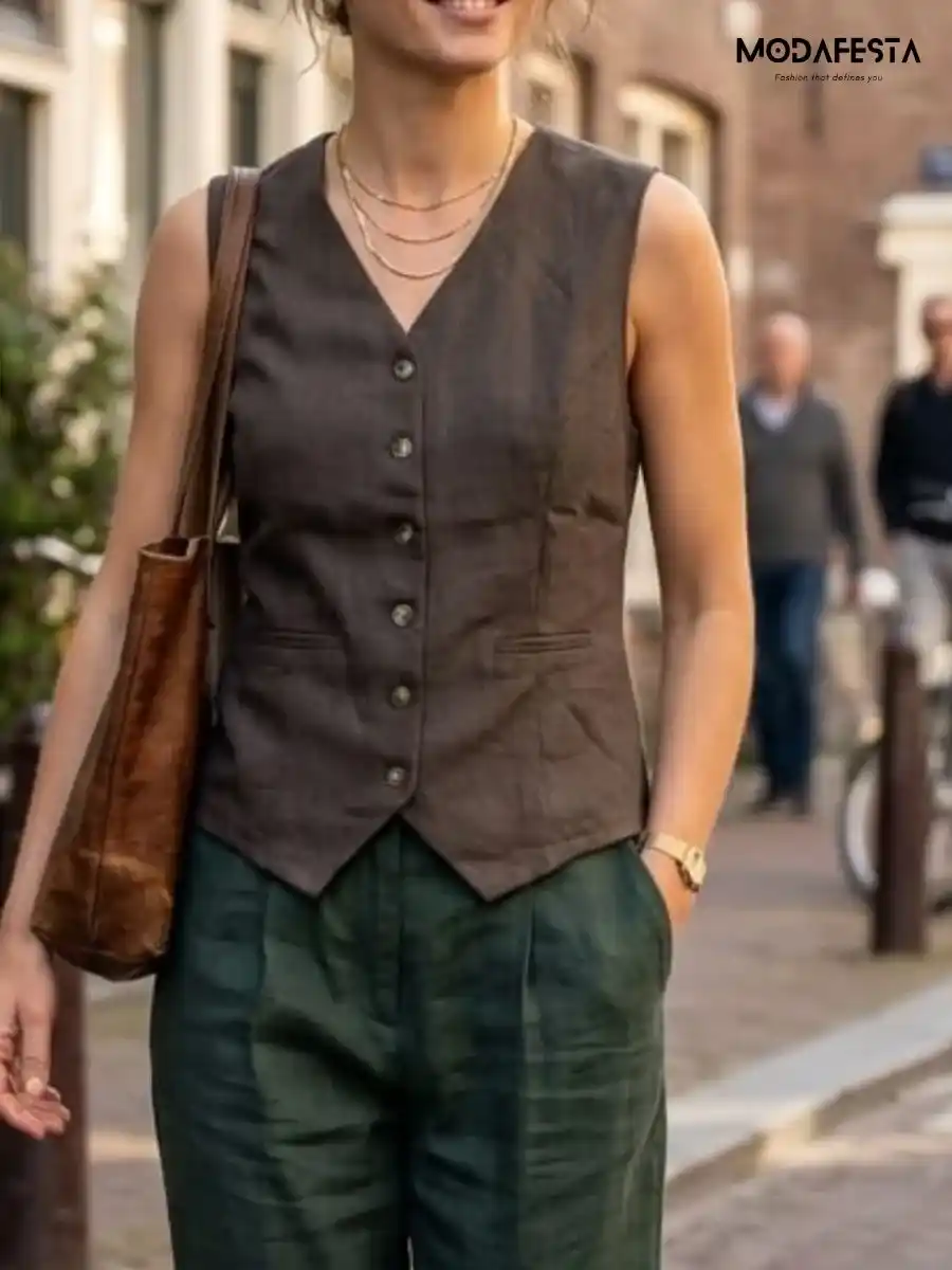 Elegant-Linen Waistcoat Back Belt Style