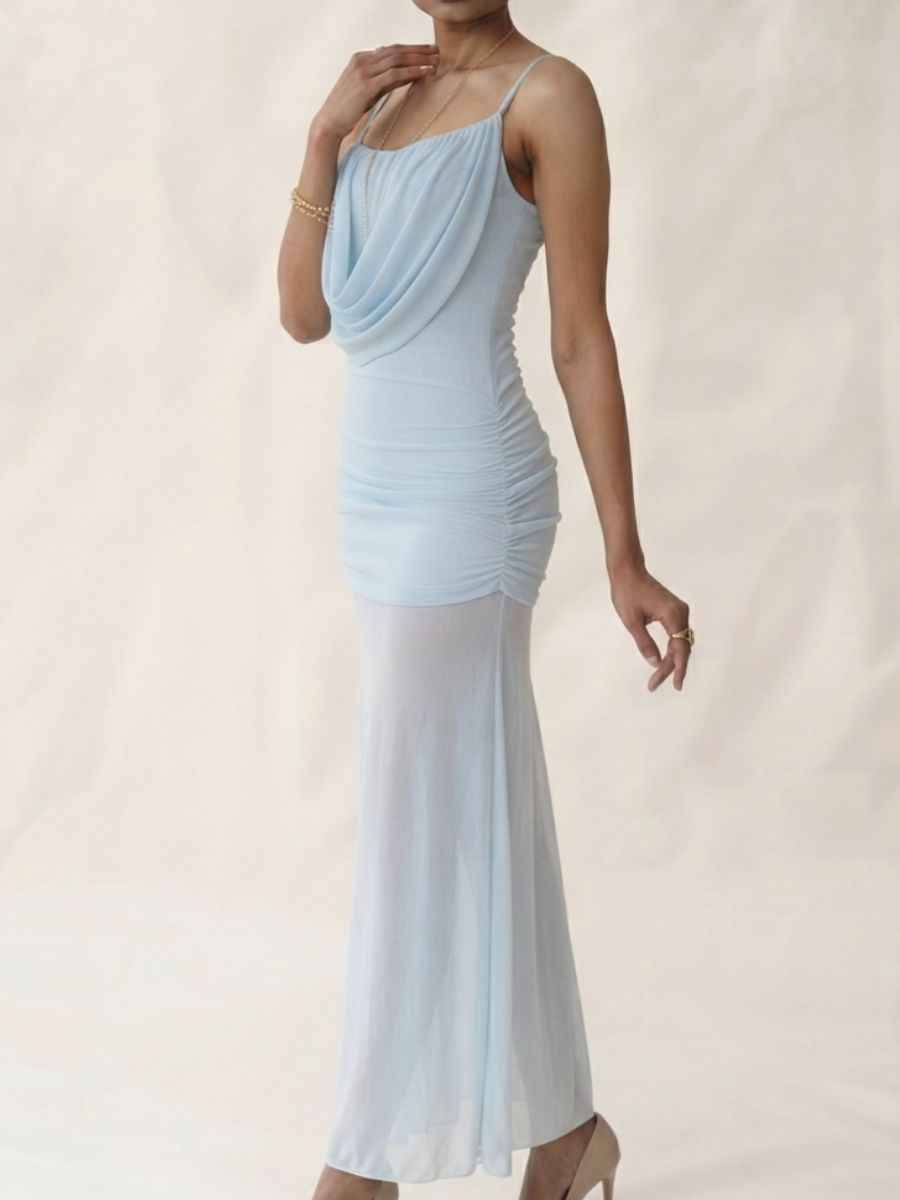ModaFesta -pastel-blue-cowl-neck-ruched-mesh-overlay-maxi-dress