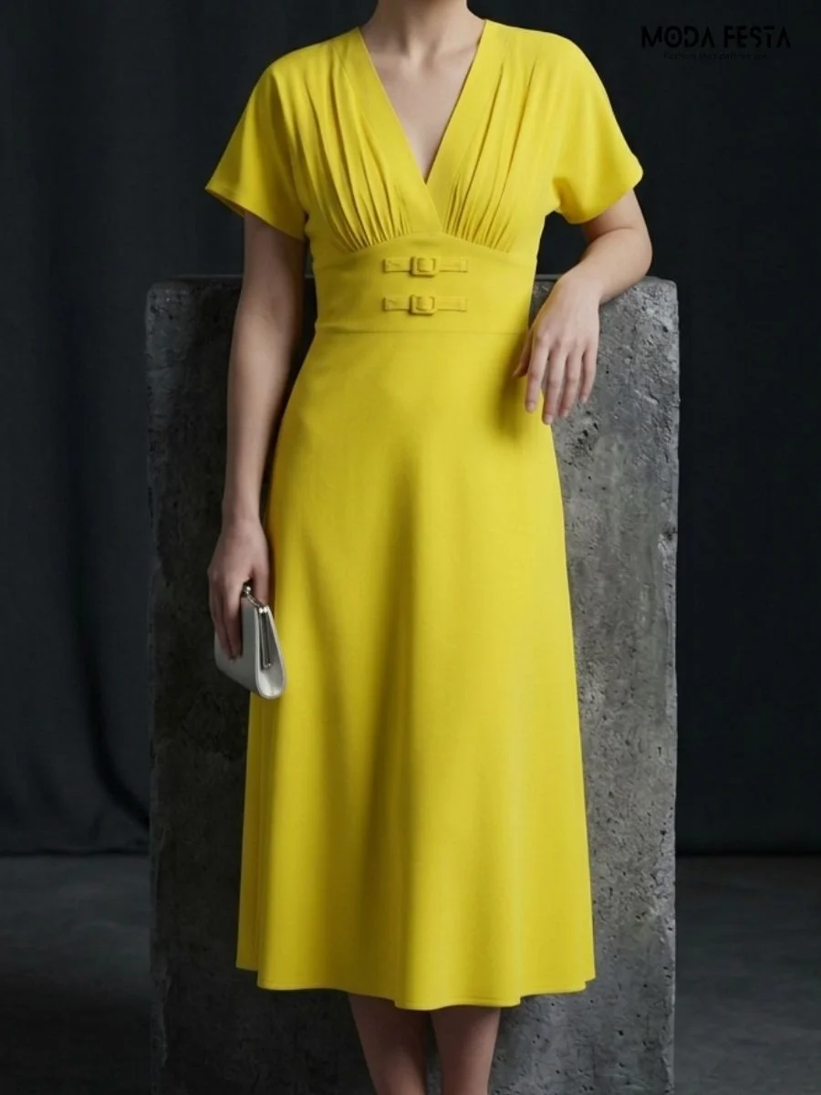 ModaFesta -v-neckline-with-elegant-pleated-details-on-the-bodice