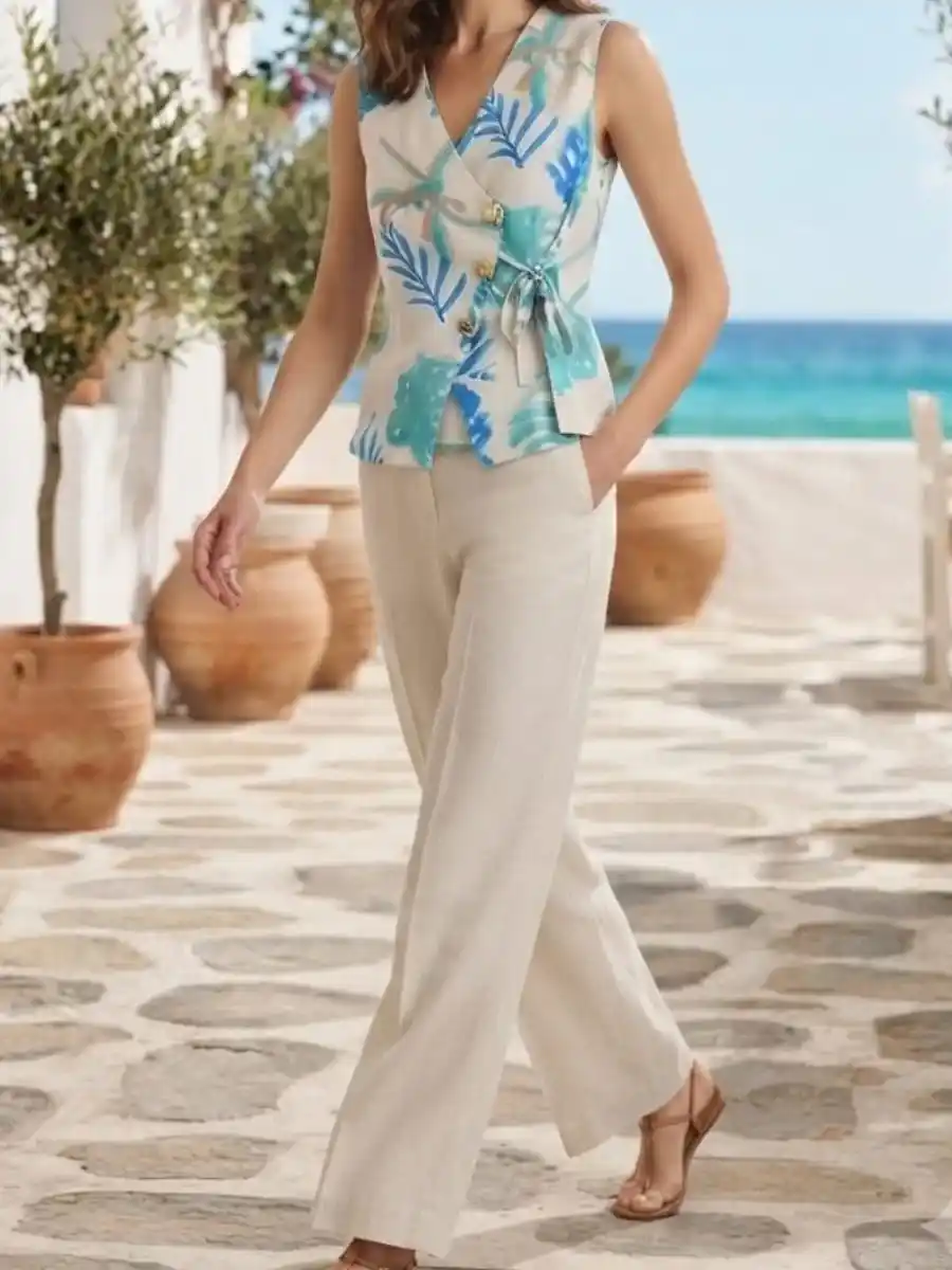 ModaFesta -blue-botanical-print-wrap-top-wide-leg-coord-set