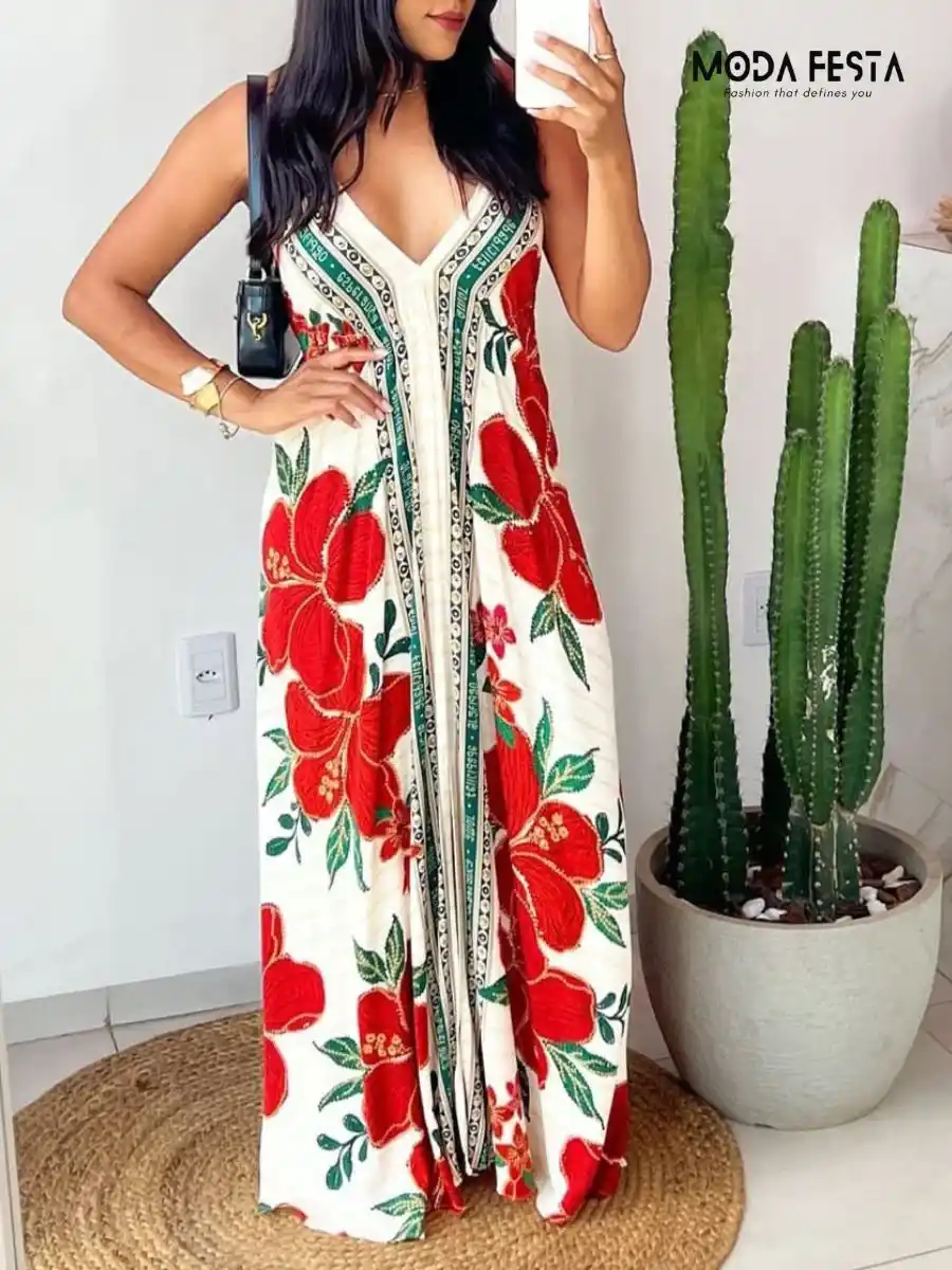 ModaFesta -tropical-vacation-halter-neck-dress-red