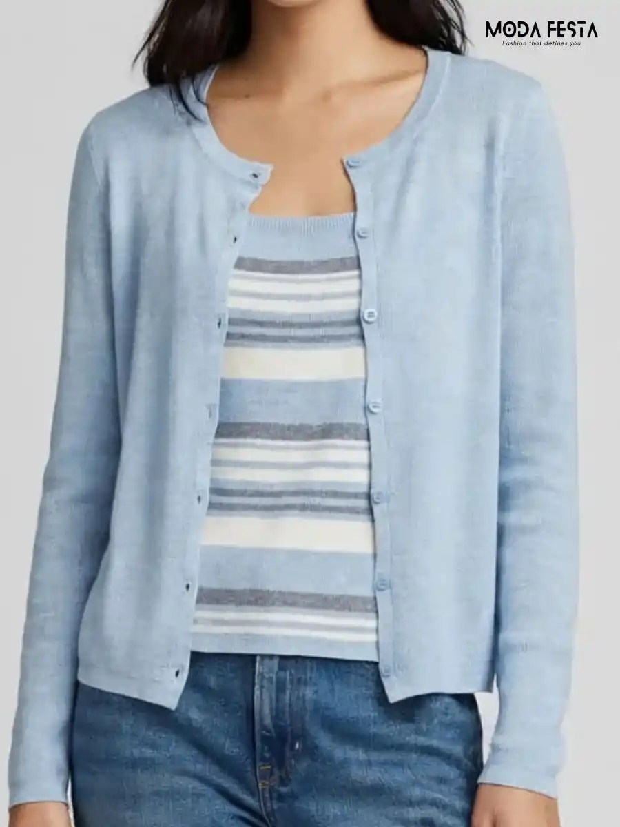 ModaFesta -light-blue-cardigan-striped-inner-top-coord-set