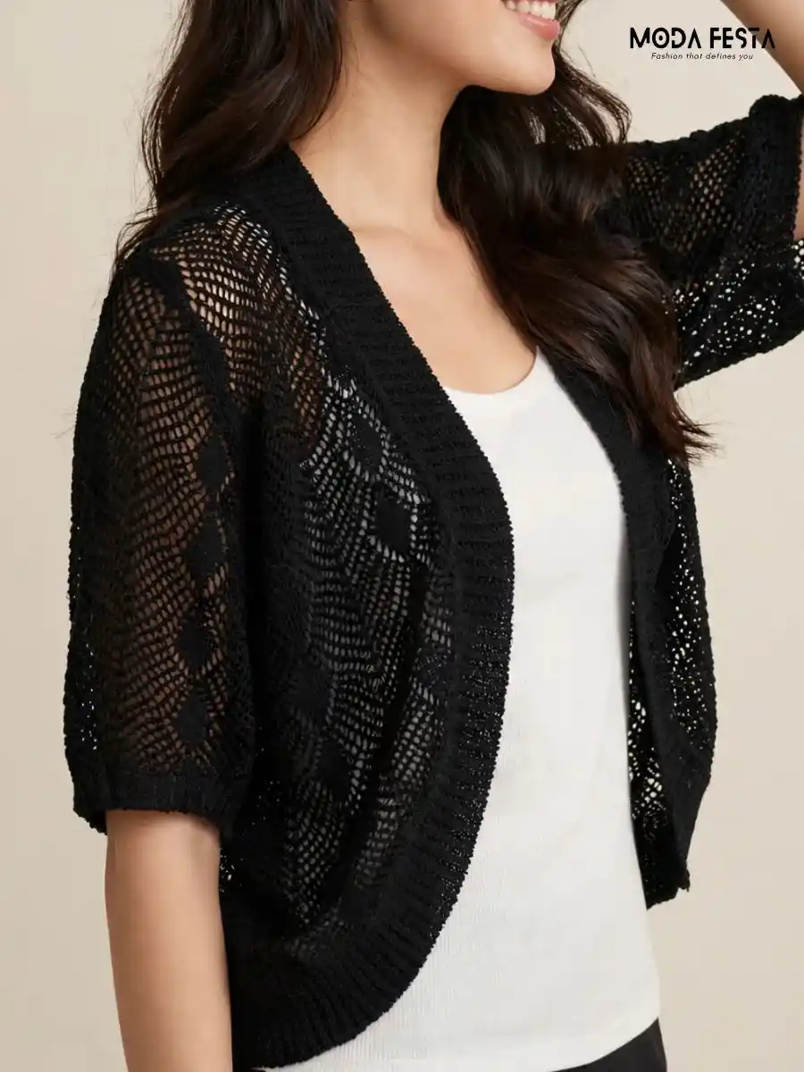 ModaFesta -black-crochet-knit-shrug