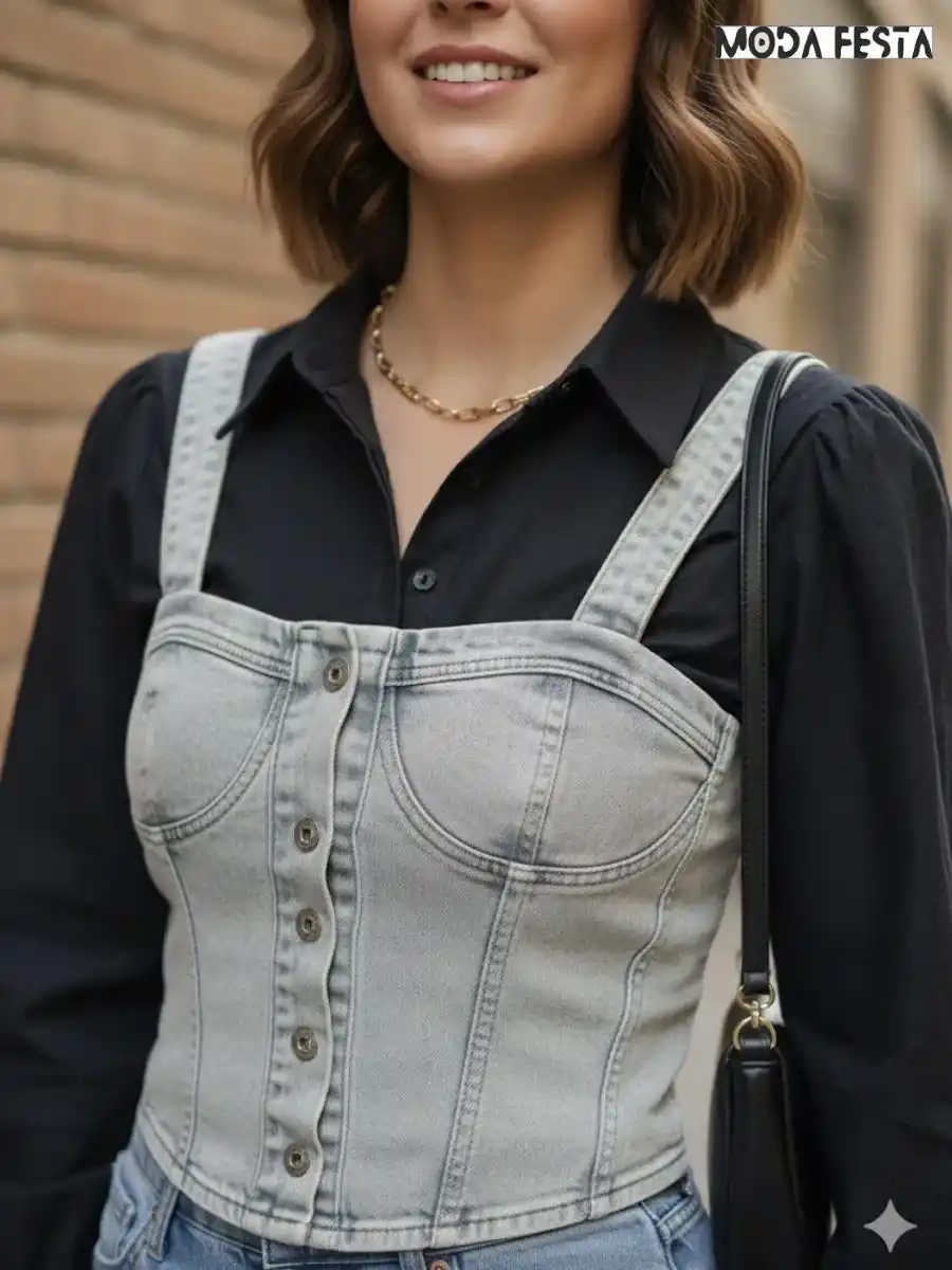 ModaFesta -black-shirt-with-denim-bustier