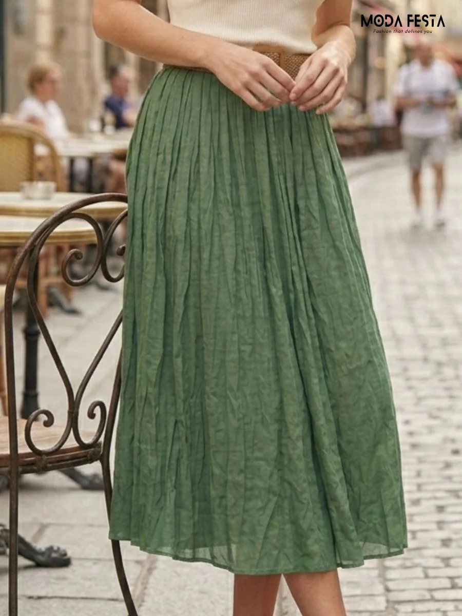 ModaFesta -casual-green-midi-skirt