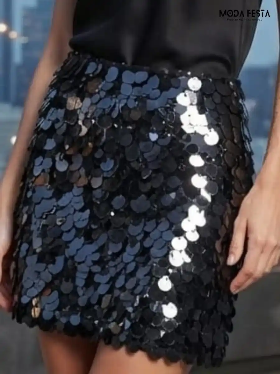 Black Sequined Mini Skirt