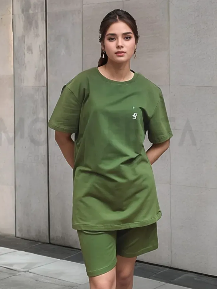ModaFesta -t-shirt-with-shorts-set-olive-green