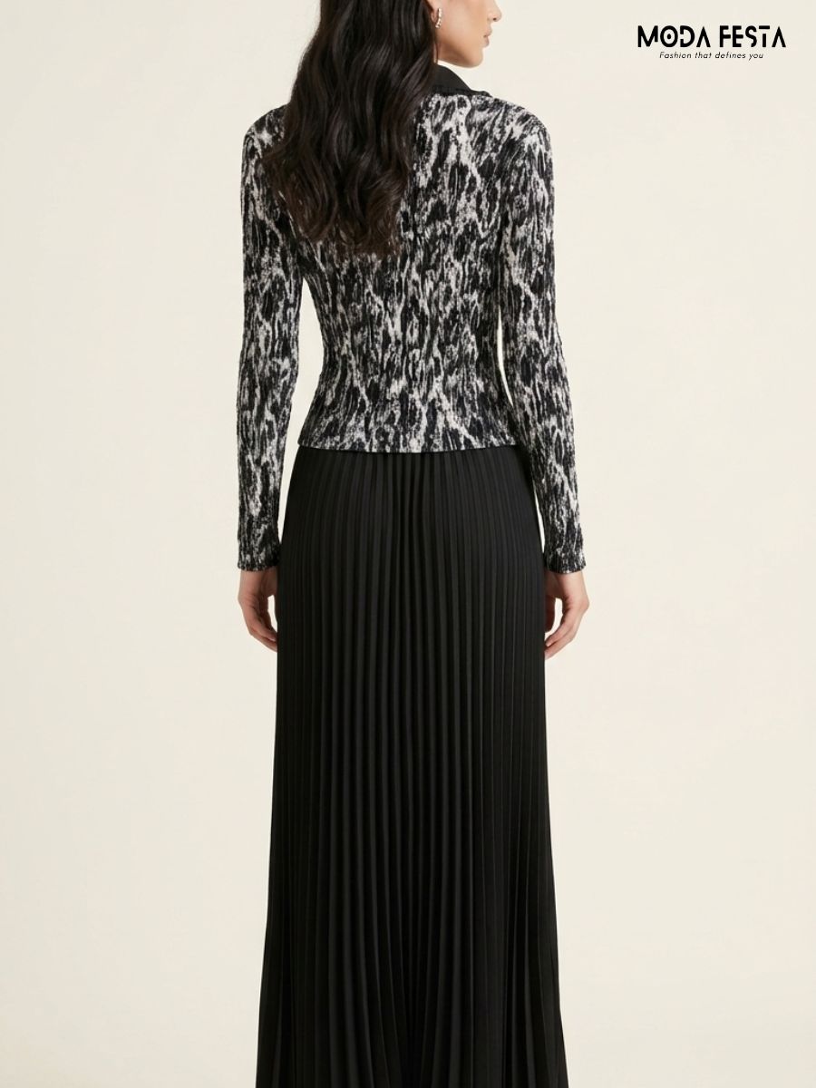 ModaFesta -vivienne-bow-detai-textured-blazer-pleated-midi-dress-set