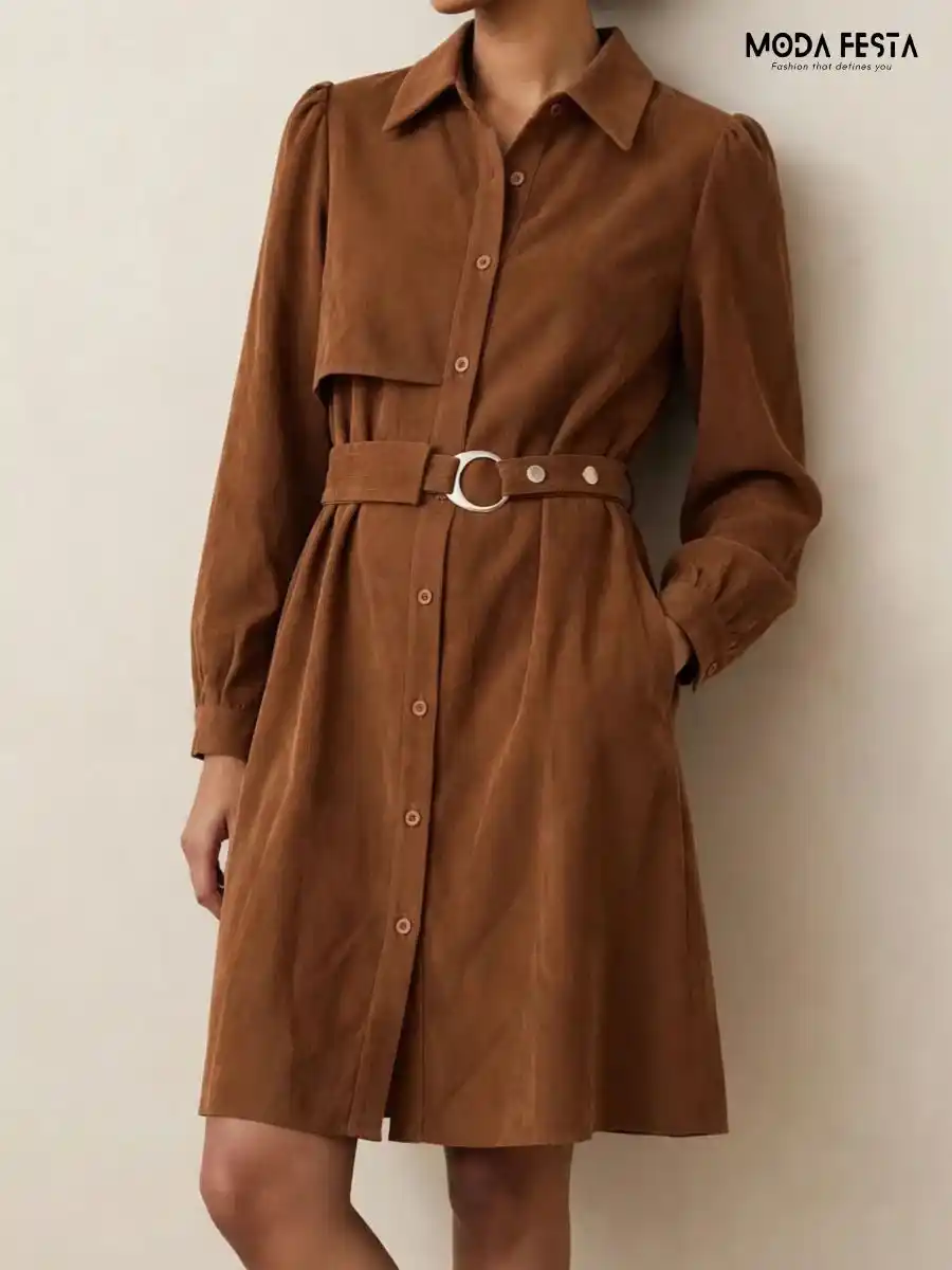 ModaFesta -corduroy-belted-shirt-dress