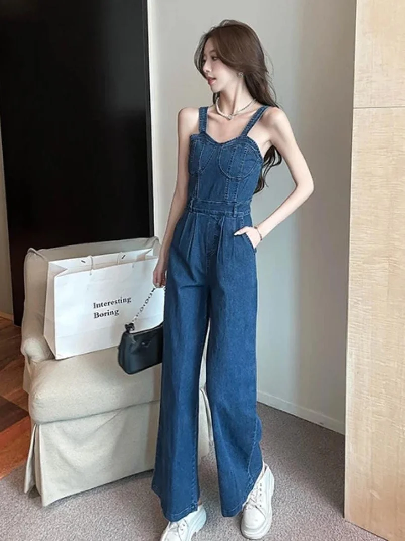ModaFesta -slim-waist-solid-solid-jumpsuit-blue-denim
