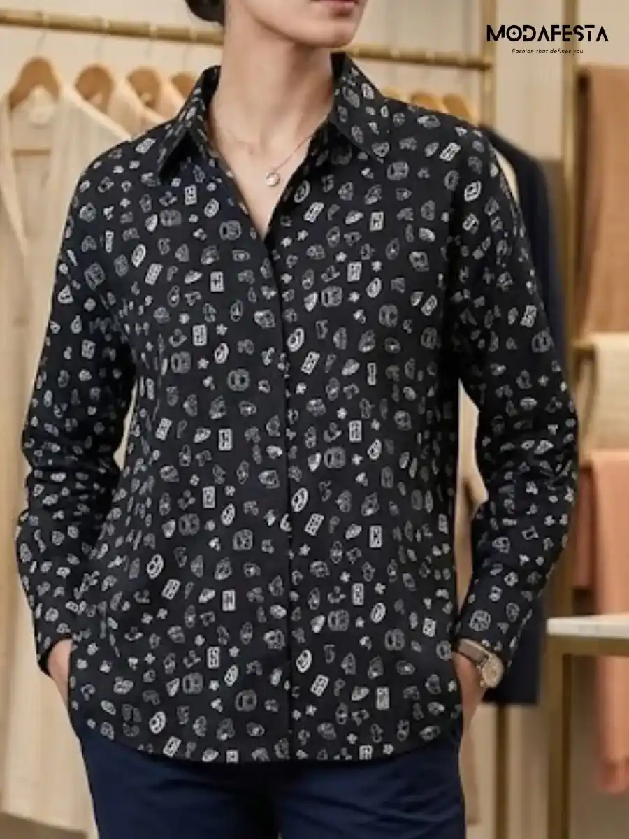 Elegant Graphic Print Satin Shirt 2