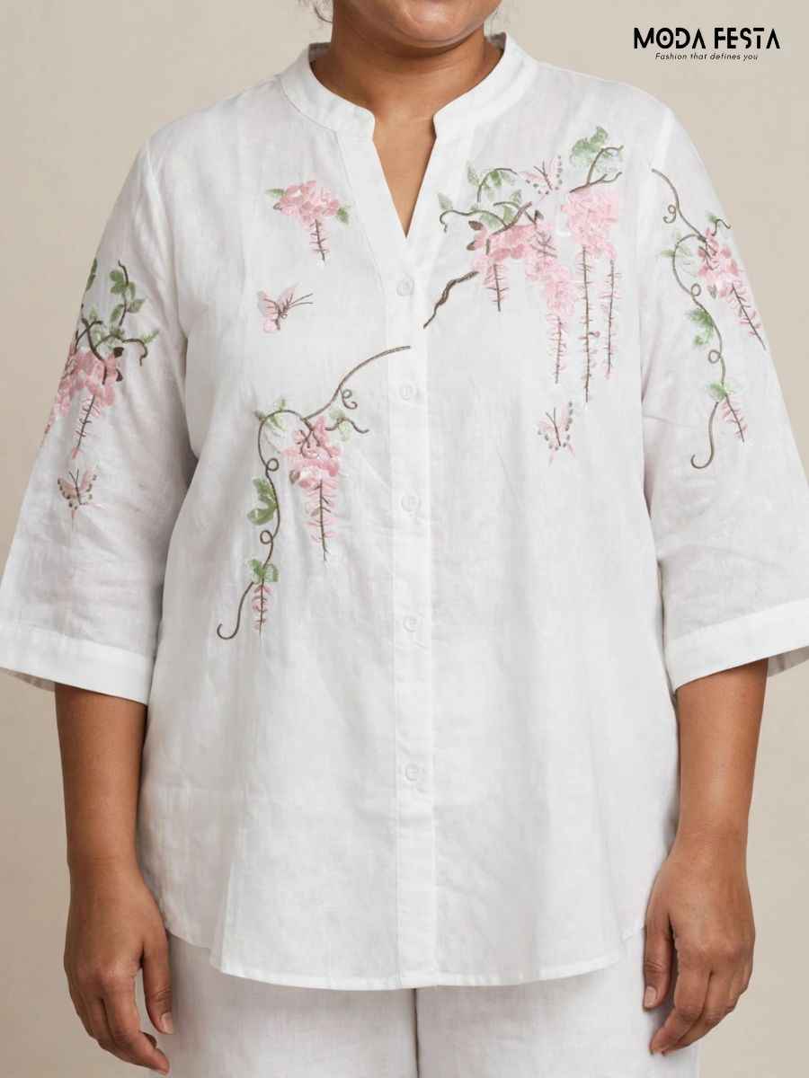 ModaFesta -white-floral-and-butterfly-embroidered-casual-shirt