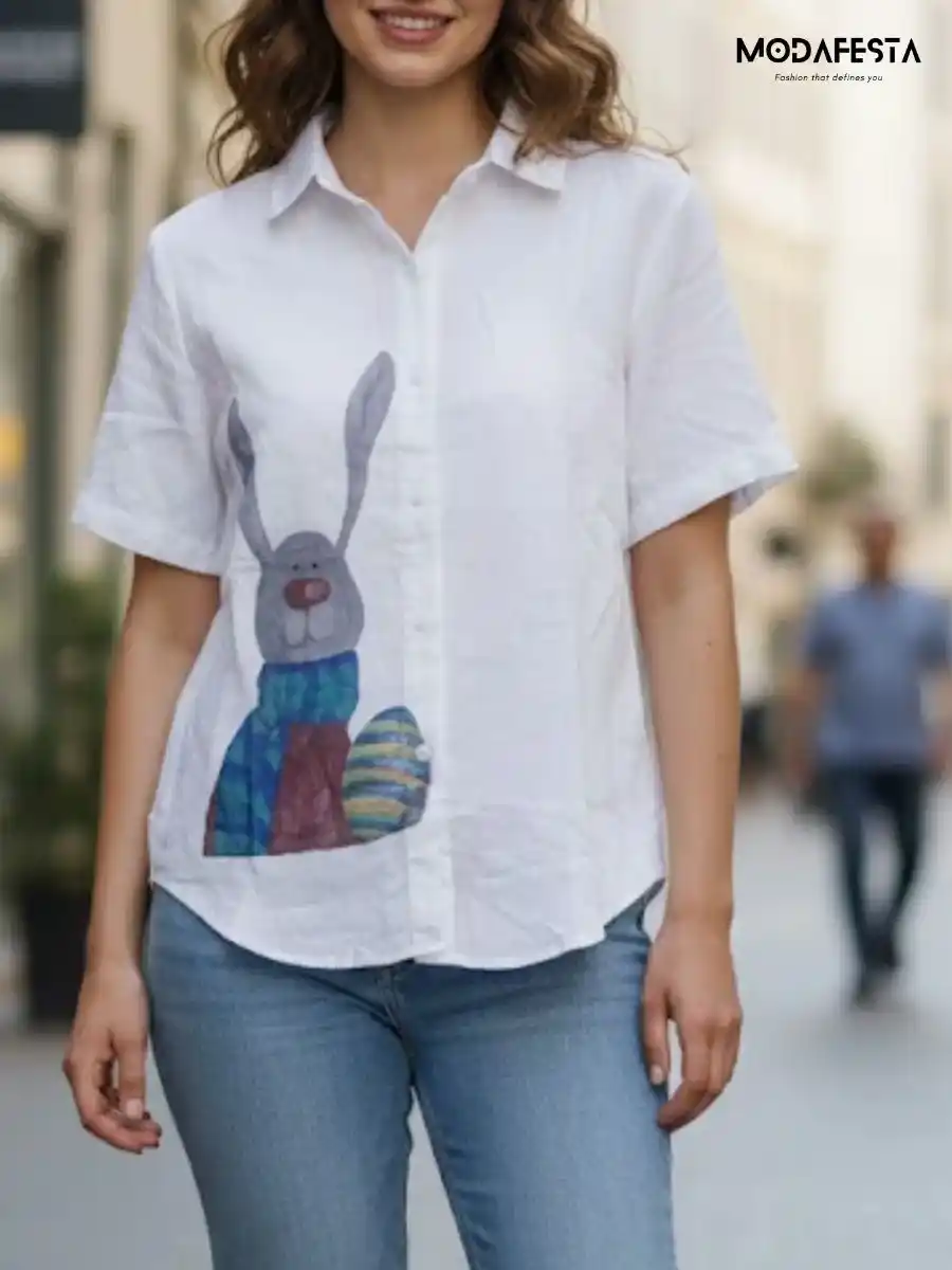 ModaFesta -elegant-rabbit-print-cotton-shirt-white
