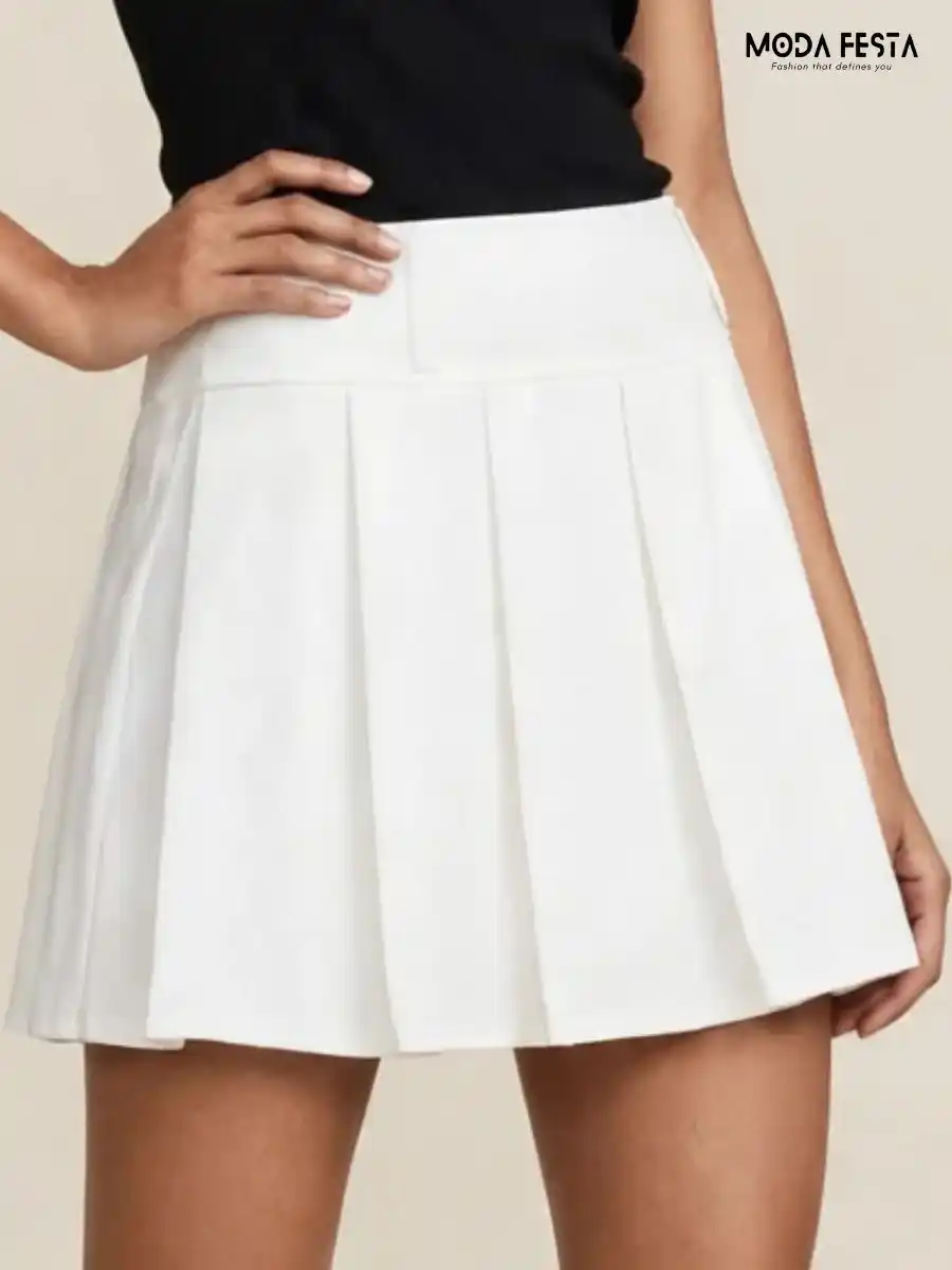 ModaFesta -chic-white-pleated-mini-skirt