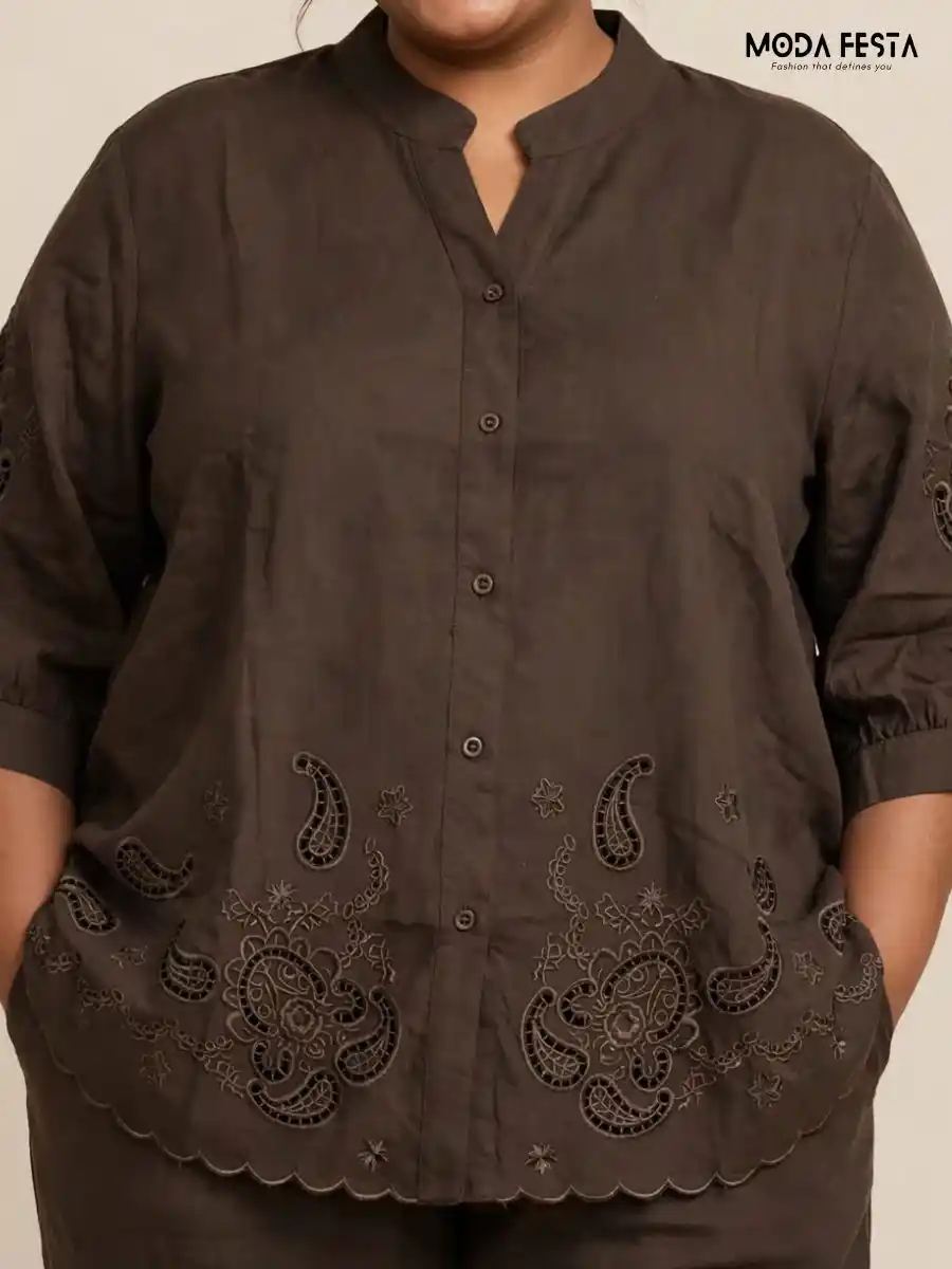 Floral and Paisley Embroidered Casual Shirt
