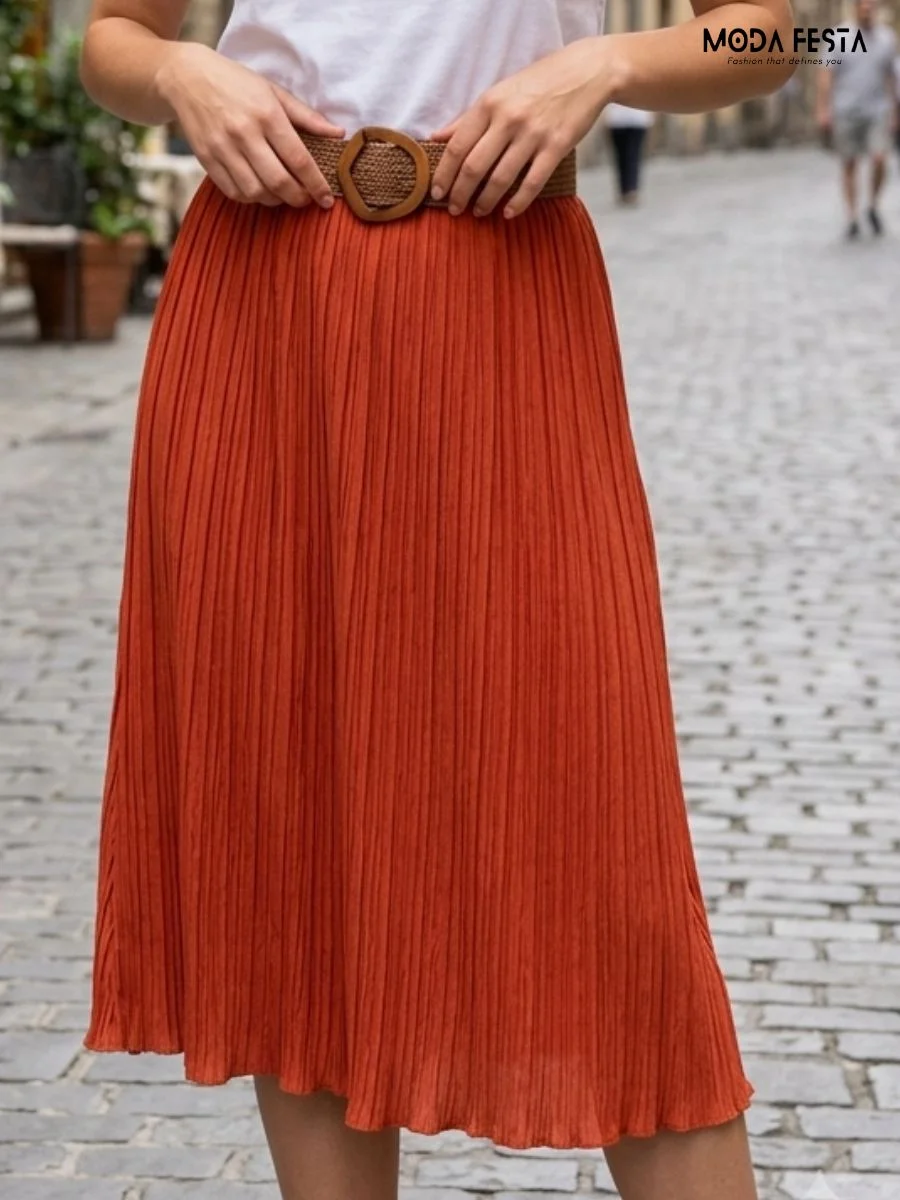 ModaFesta -belted-pleated-midi-skirt