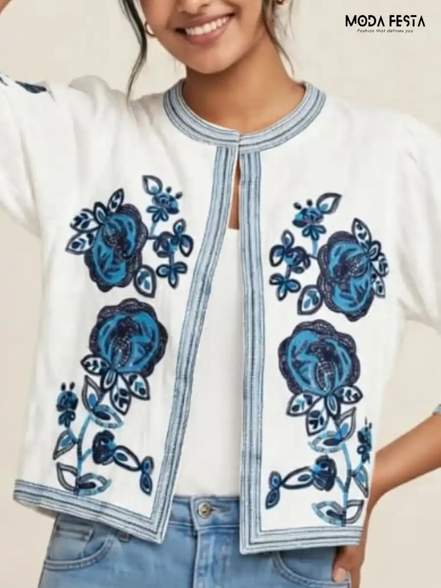 ModaFesta -white-and-blue-floral-embroidered-open-front-crop-top