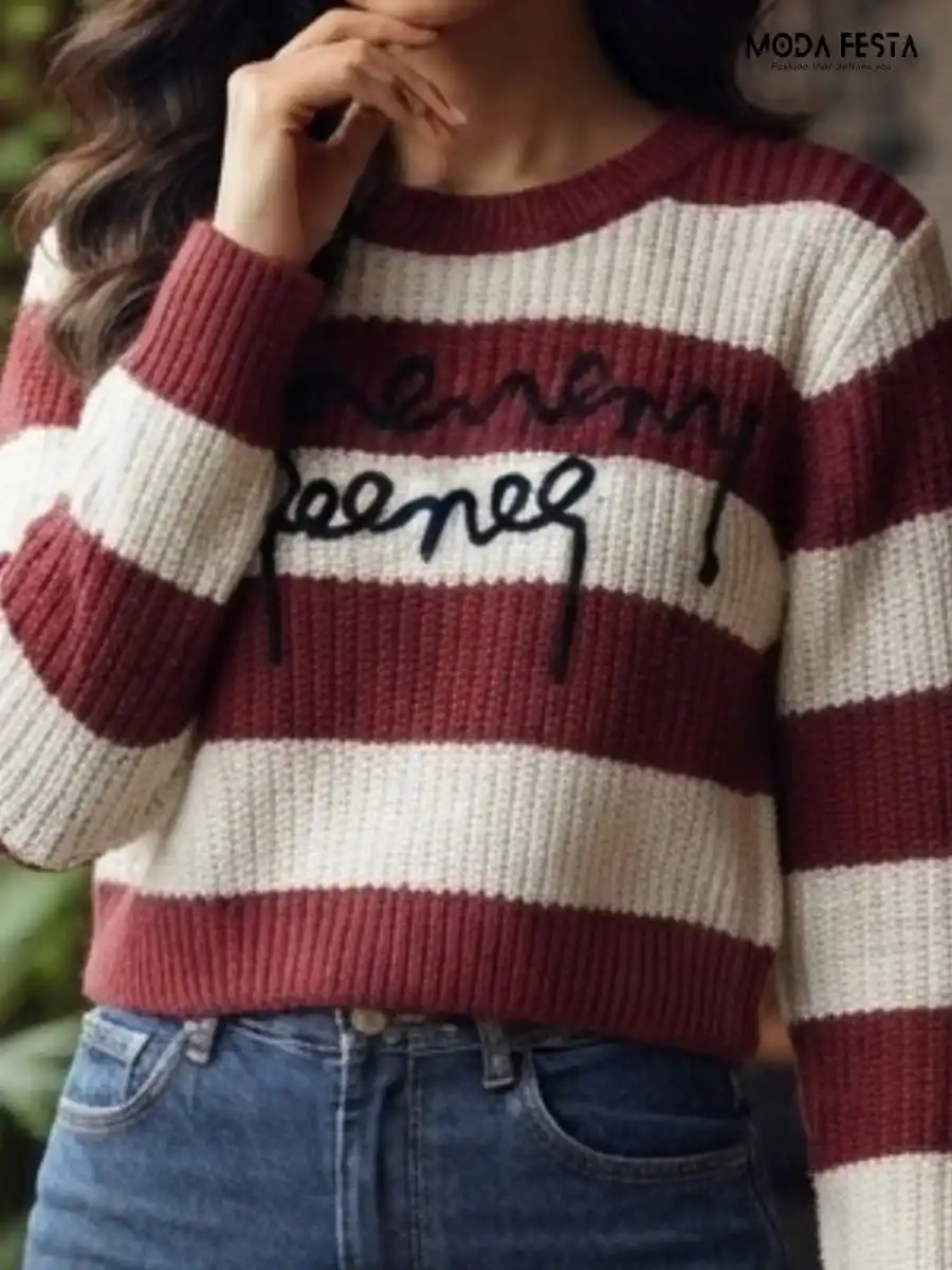 ModaFesta -maroon-white-striped-embroidered-crop-top