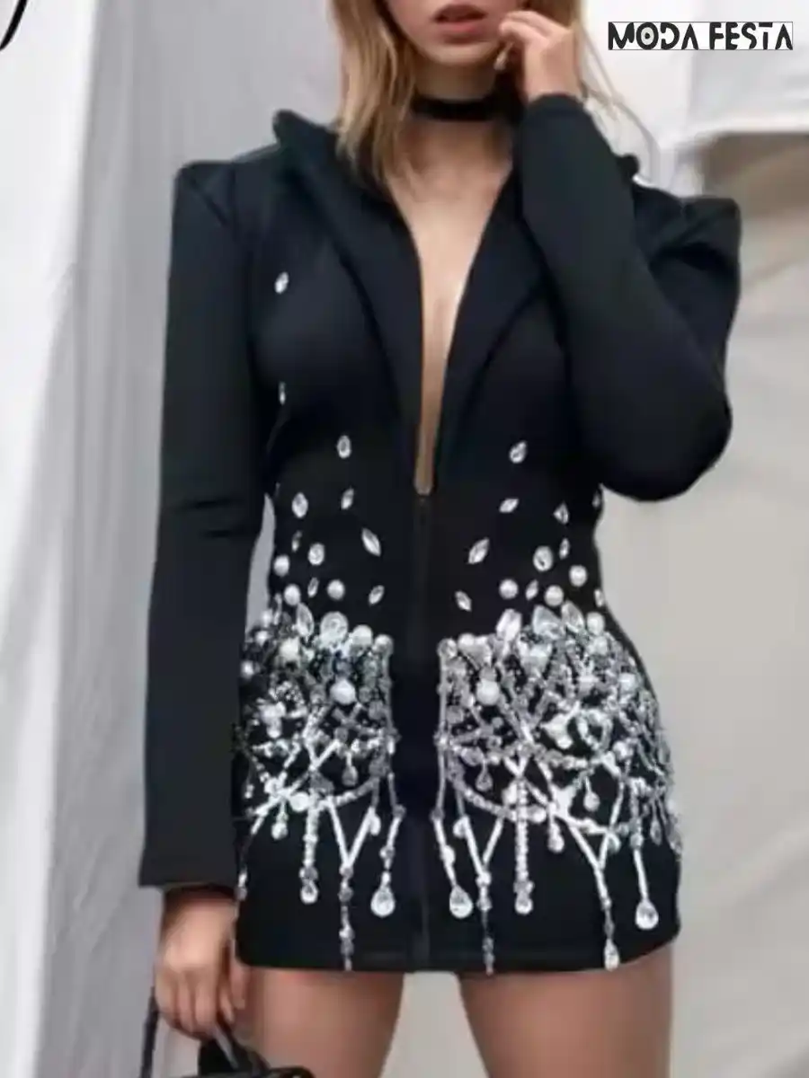 ModaFesta -rhinestones-blazer-mini-dress-black