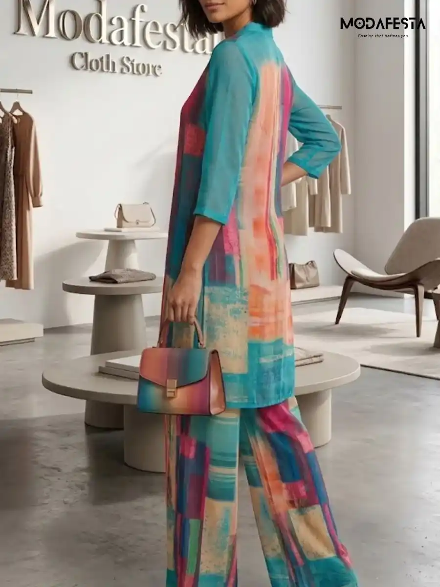 ModaFesta -elegant-abstract-print-chiffon-coord-set-green