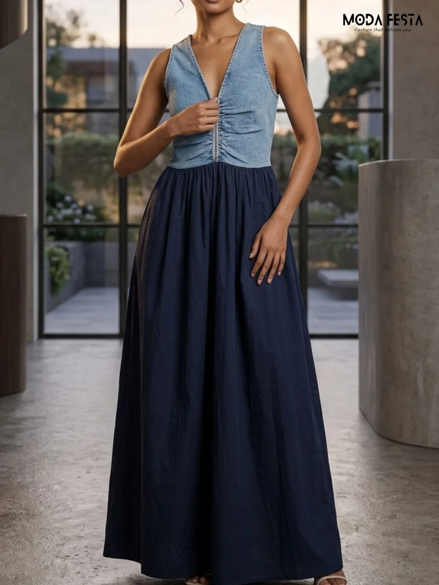 ModaFesta -urban-chic-zip-front-maxi-dress-navyblue