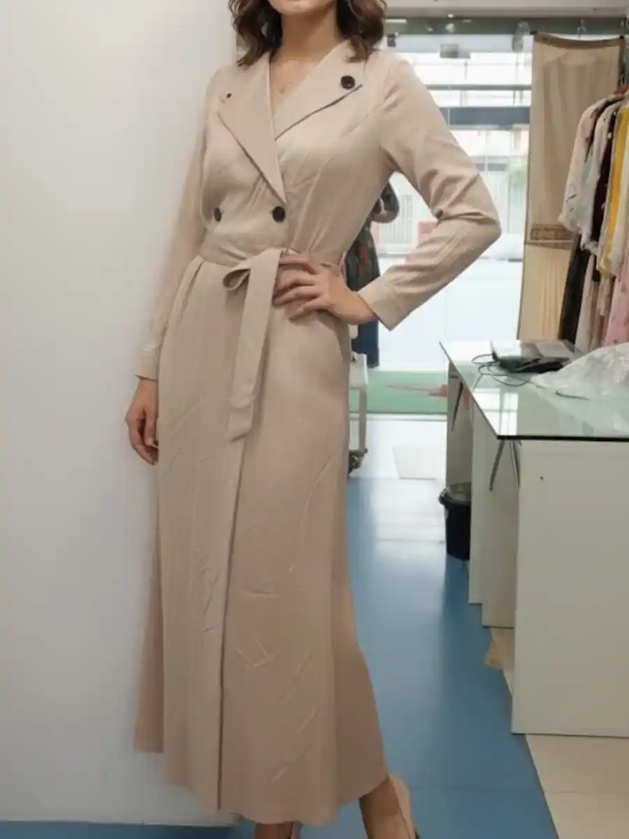 ModaFesta -collared-satin-dress-beige