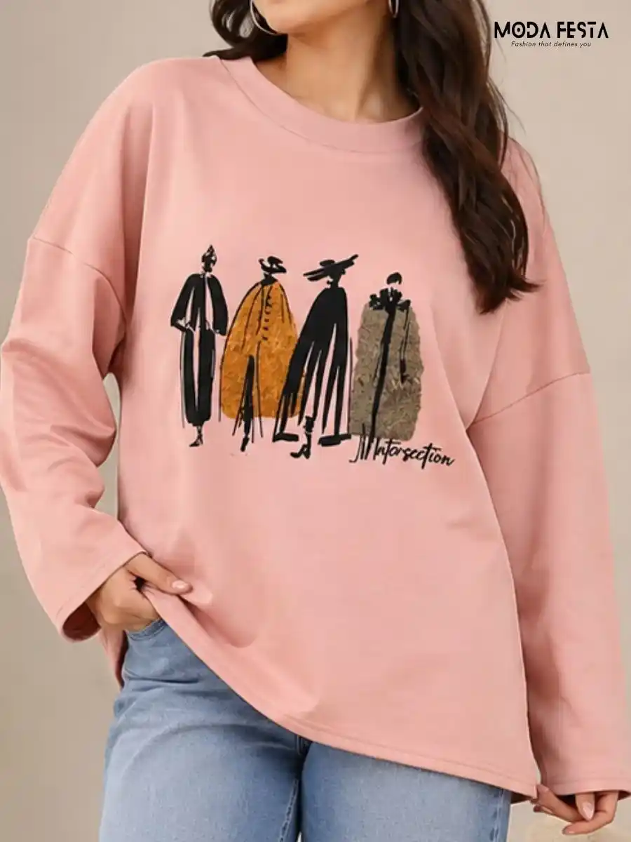 Abstract Fashion Illustration Oversized Rose Gold Top