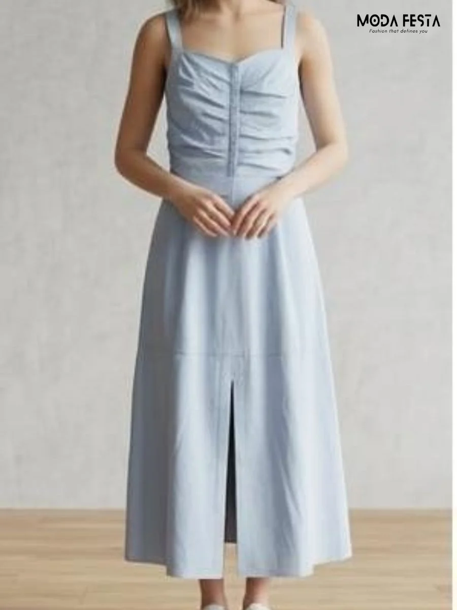 Sleeveless dress cotton strech long